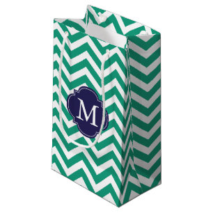 Sacola Para Presentes Pequena Monograma do padrão Emerald e Blue Zigzag