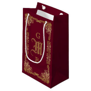 Sacola Para Presentes Pequena Monograma Dourado clássico de casamento