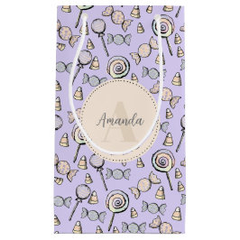 Sacola Para Presentes Pequena Monograma e Nome do Tema do Doces Púrpura Pastel
