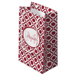 Sacola Para Presentes Pequena Monograma e Nome Geométrico Vermelho e Branco Mode