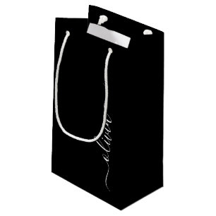 Sacola Para Presentes Pequena Monograma Elegante Minimalista Moderno Preto Branc