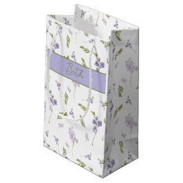 Sacola Para Presentes Pequena Monograma Floral de Aquarela de Flor Silvestre Lav