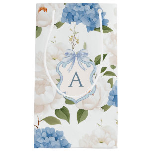 Sacola Para Presentes Pequena Monograma Floral de Hortênsia Azul