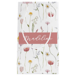 Sacola Para Presentes Pequena Monomarca de Aquarela de Flor Silvestre Rosa Empoe