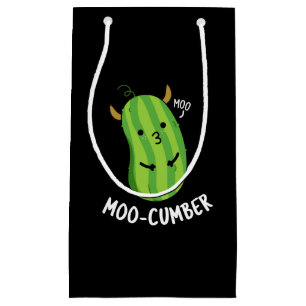 Sacola Para Presentes Pequena Moo-cumber Funny Veggie Cucumber Pun Dark BG