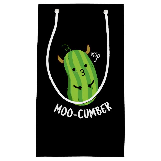 Sacola Para Presentes Pequena Moo-cumber Funny Veggie Cucumber Pun Dark BG (Frente)