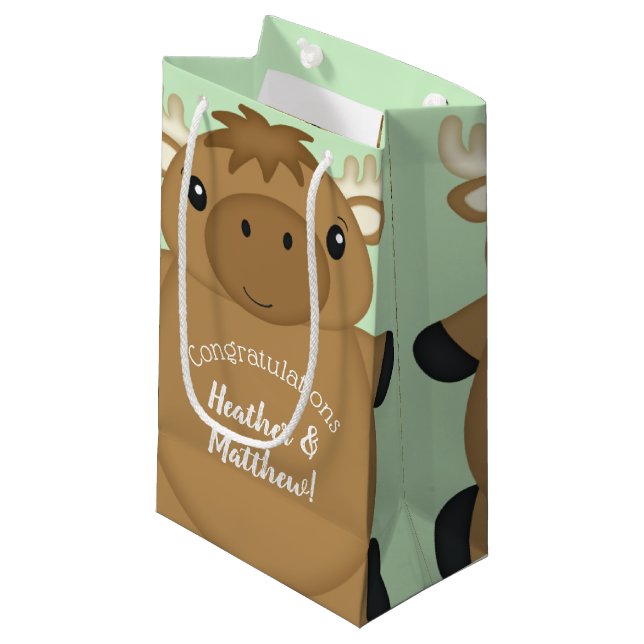 Sacola Para Presentes Pequena Moose Chá de fraldas Verde (Frente inclinada)