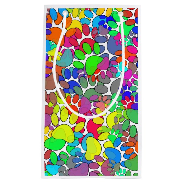 Sacola Para Presentes Pequena Muitas Impressões De Pata De Cães Por Toda Parte (Frente)