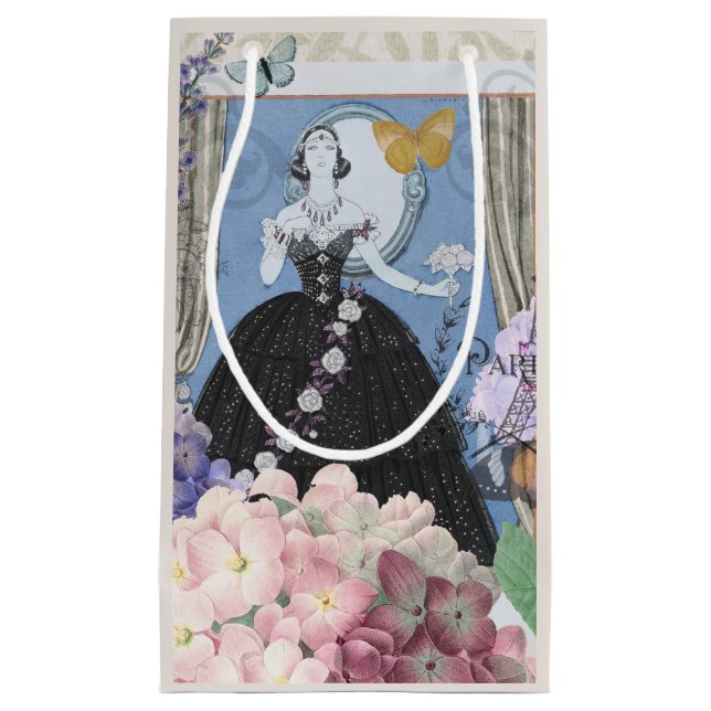 Sacola Para Presentes Pequena Mulher Elegante Azul Vestido Floral Fancy  (Frente)