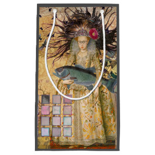 Sacola Para Presentes Pequena Mulher Peixes Vintage Clássico Gótico