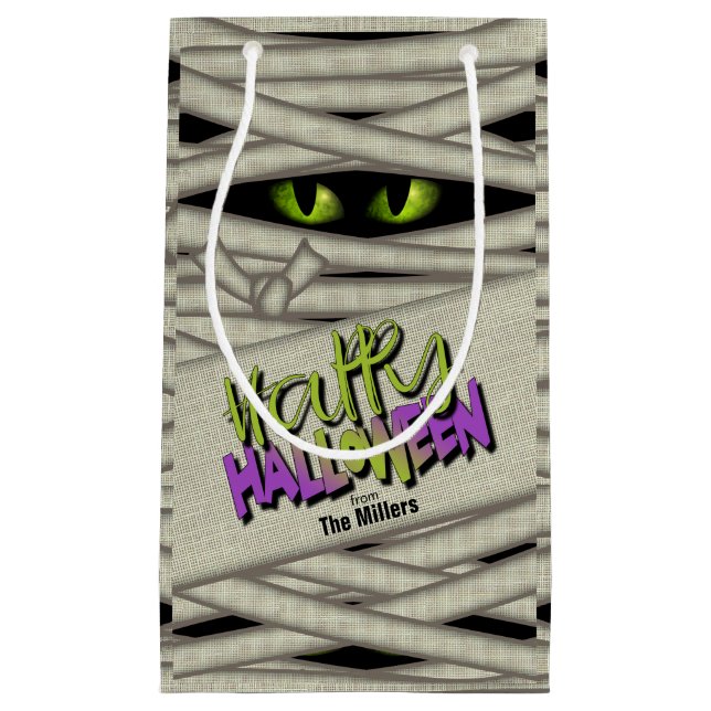 Sacola Para Presentes Pequena Mummy Eyes Halloween Green ID685 (Frente)
