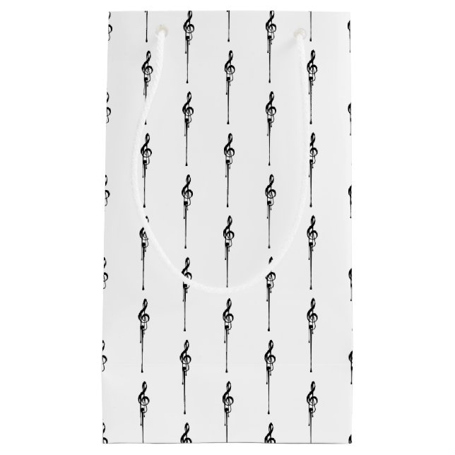 Sacola Para Presentes Pequena Música Motif Derretendo Treble Clef Preto e Branco (Frente)