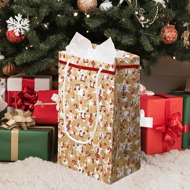 Sacola Para Presentes Pequena Música vermelha e neve no papel (Criador carregado)