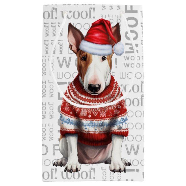 Sacola Para Presentes Pequena Na moda Bull Terrier Dog Woody Art Natal (Verso)