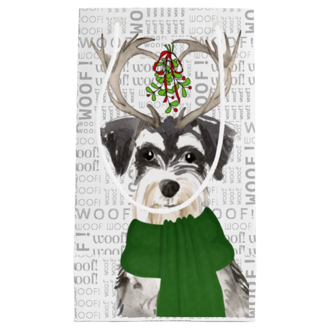 Sacola Para Presentes Pequena Na moda e Miniatura Engraçada, Natal do Schnauzer (Frente)