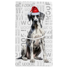Sacola Para Presentes Pequena Na moda Great Dane e Woof Word Art Natal