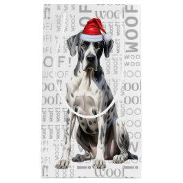 Sacola Para Presentes Pequena Na moda Great Dane e Woof Word Art Natal