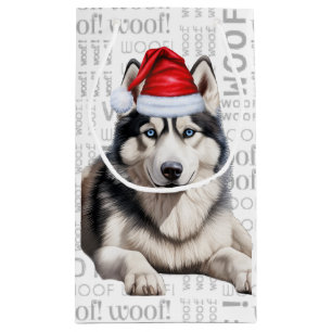 Sacola Para Presentes Pequena Na moda Siberian Husky e Woof Word Art Natal