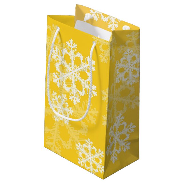 Sacola Para Presentes Pequena Na moda Yellow Snowflakes Padrão de Natal moderno (Verso inclinado)