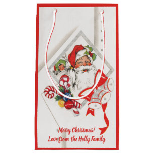 Sacola Para Presentes Pequena Natal Antigo, Papai Noel com Bengalas de Natal