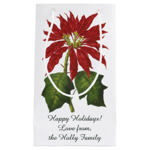 Sacola Para Presentes Pequena Natal Antigo, Planta de Inverno Poinsettia Vermelh