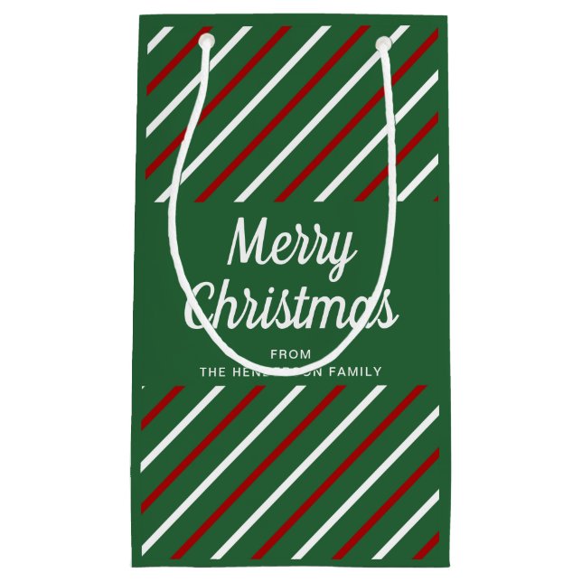 Sacola Para Presentes Pequena Natal clássico das faixas verdes (Frente)