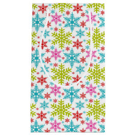 Sacola Para Presentes Pequena Natal com Flocos de Neve Coloridos e Retrô