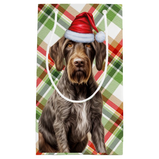 Sacola Para Presentes Pequena Natal da Xadrez de Feriado de Ponteiro Wirehaired  (Frente)