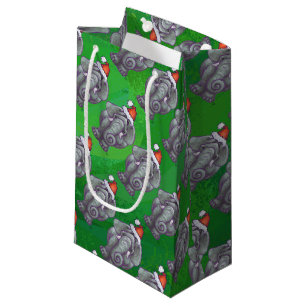 Sacola Para Presentes Pequena Natal do elefante no verde