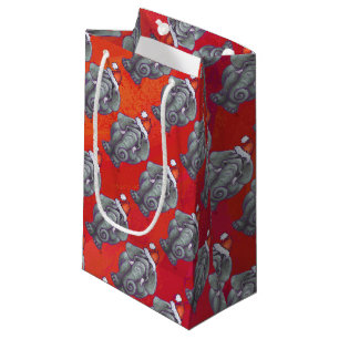 Sacola Para Presentes Pequena Natal do elefante no vermelho