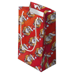 Sacola Para Presentes Pequena Natal do gato do gengibre no vermelho