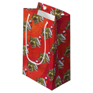 Sacola Para Presentes Pequena Natal do Triceratops no vermelho
