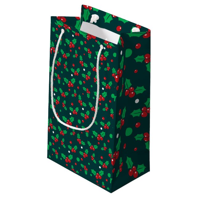 Sacola Para Presentes Pequena Natal Holly Berry Mistletoe Gift Bag (Verso inclinado)