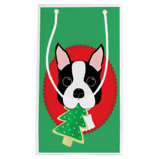 Sacola Para Presentes Pequena Natal lunático de Boston Terrier