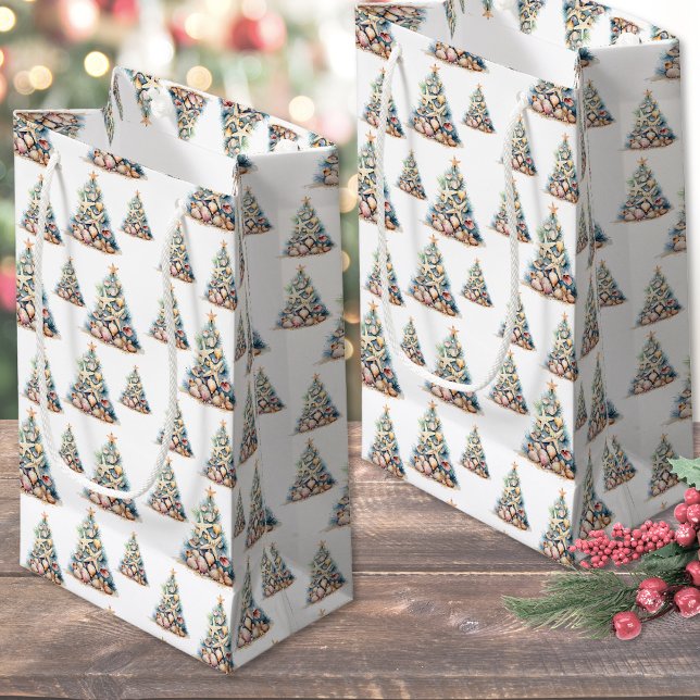 Sacola Para Presentes Pequena Natal na Praia (Beach Shell Christmas Tree Small Gift Bag)