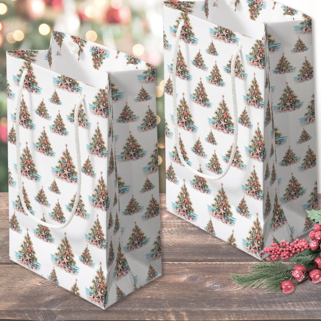 Sacola Para Presentes Pequena Natal na Praia (Beach Shell Christmas Tree Pattern Small Gift Bag)