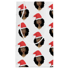 Sacola Para Presentes Pequena Natal Santa Hat, Mulher Negra, Cabelo Natural