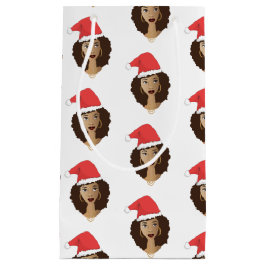 Sacola Para Presentes Pequena Natal Santa Hat, Mulher Negra, Cabelo Natural