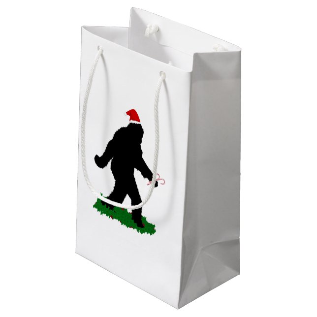 Sacola Para Presentes Pequena Natal Sasquatchando (Verso inclinado)