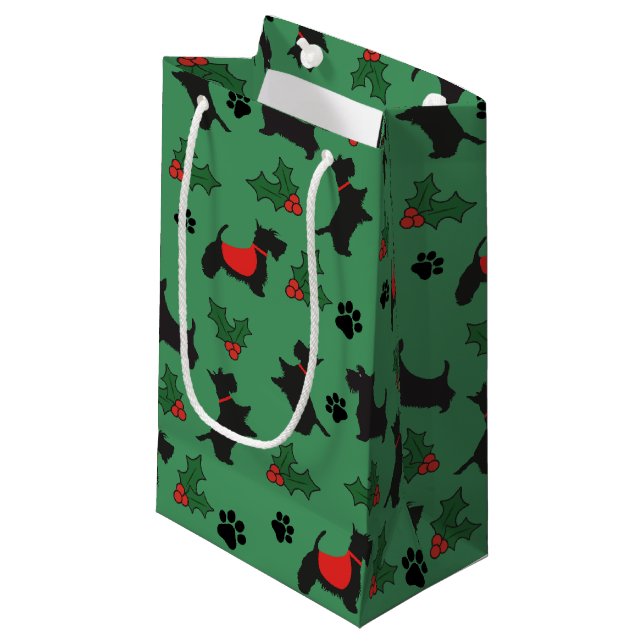 Sacola Para Presentes Pequena Natal Scottie Gift Bag Dog Holiday (Frente inclinada)