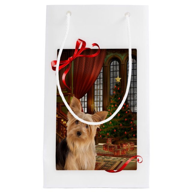 Sacola Para Presentes Pequena Natal Yorkie (Frente)