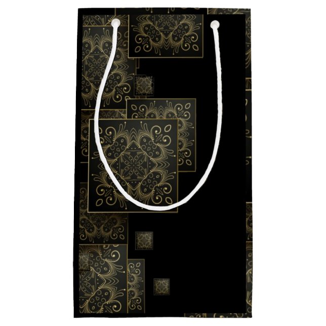 Sacola Para Presentes Pequena Negro e ouro de luxo elegante (Frente)