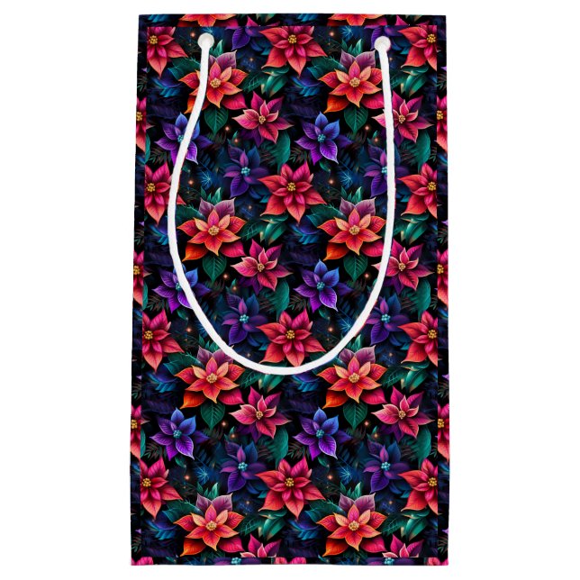 Sacola Para Presentes Pequena Neon Christmas Poinsettias (Frente)