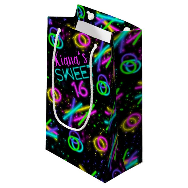 Sacola Para Presentes Pequena Neon Glow Stick Sweet 16 Name ID760 (Frente inclinada)