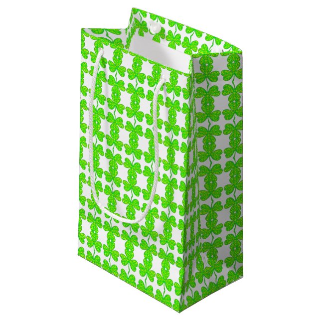 Sacola Para Presentes Pequena Neon Green Clover Pattert Gift Bag (Frente inclinada)