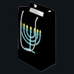 Sacola Para Presentes Pequena Neon Menorah<br><div class="desc">Menorah azul no estilo de sinal de neon.</div>