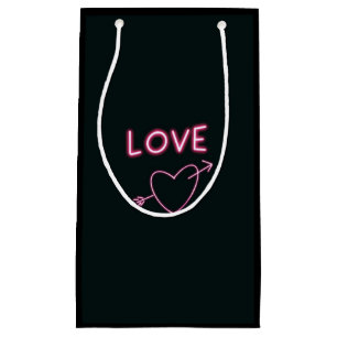 Sacola Para Presentes Pequena Neon Pink em Black LOVE Hearts