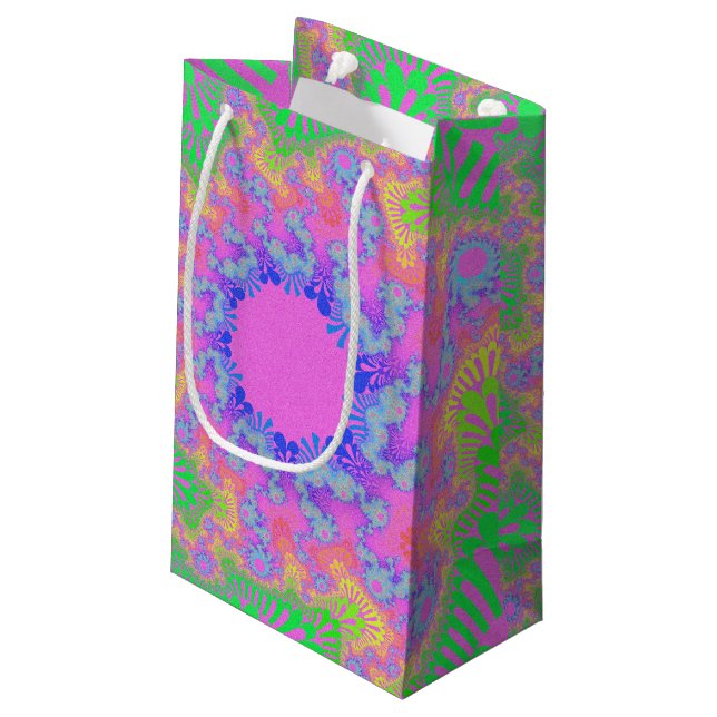 Sacola Para Presentes Pequena Neon Rainbow Sunburst (Verso inclinado)