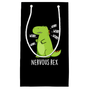 Sacola Para Presentes Pequena Nervoso Rex Funny Dinossaur TRex Pun Dark BG