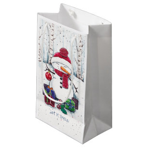 Sacola Para Presentes Pequena Neve Com Presentes Em Aquarela